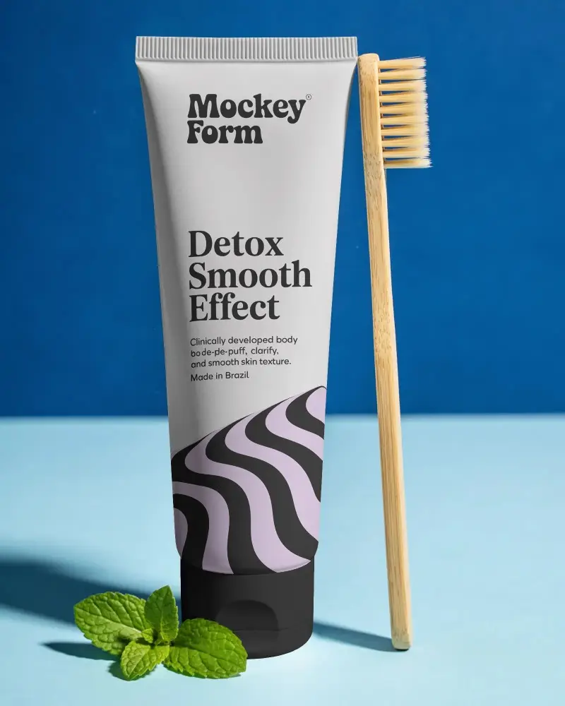 Eco Friendly Toothpaste Tube Mockup With Bamboo Toothbrush And Mint Leaves For Dental Care