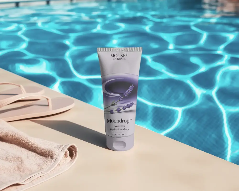 Premium Sunscreen Tube Mockup By Poolside For Summer Skin Protection And Care Packaging