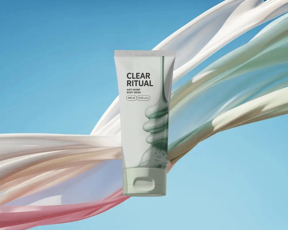 Elegant Squeeze Tube Mockup For Skincare Lotion Presentation With Soft Fabric Motion