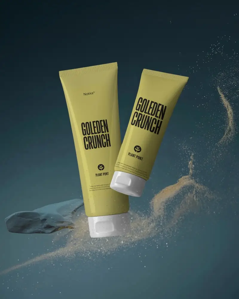 Clear Skin Care Tube Mockup Floating With Dry Clay Powder Background