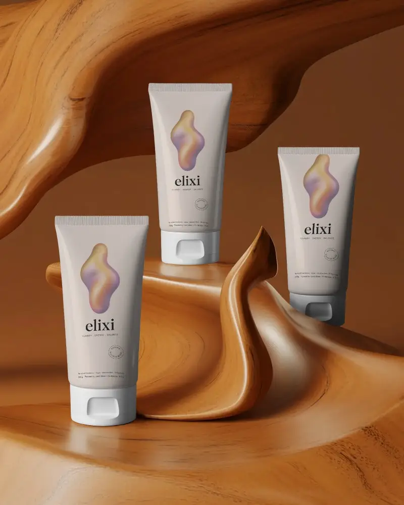 Realistic Skincare Cream Tube Mockup Container Mockup With Natural Wooden Flowing Base