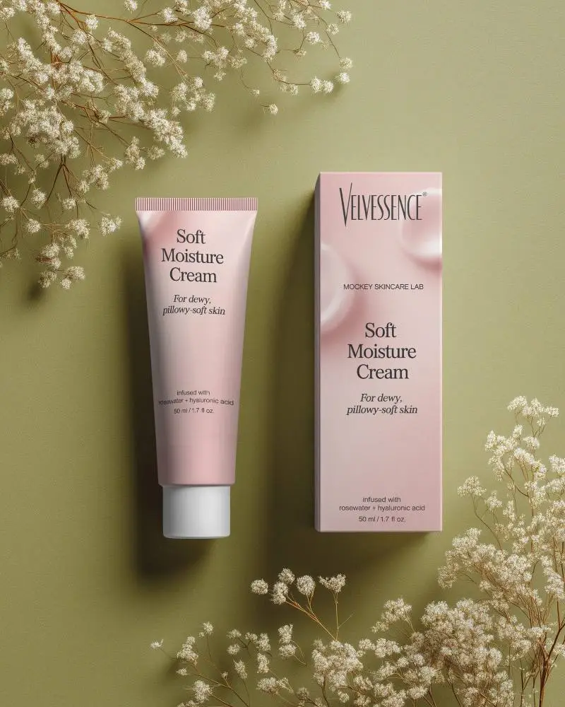 Skincare Tube And Box Mockup Layout For Cosmetic Brand Design And Marketing Purposes