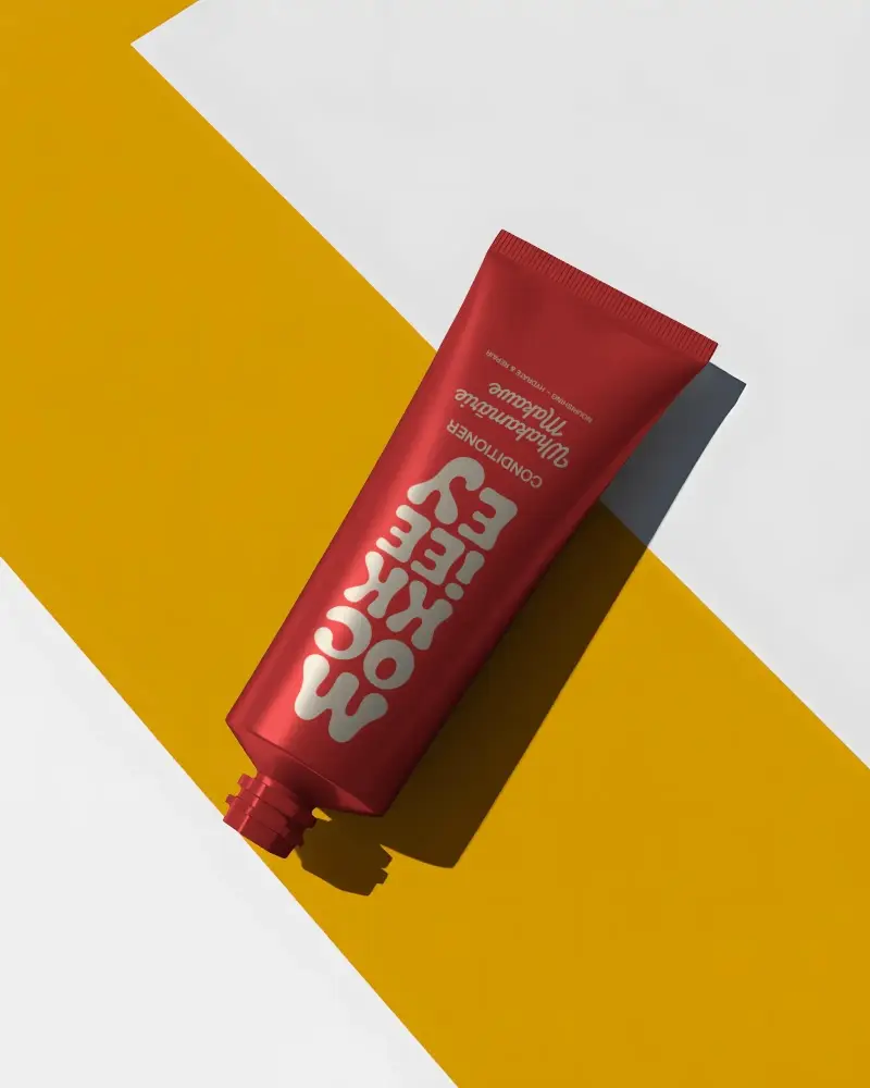 Sleek Minimalist Cosmetic Tube Mockup On Geometric Background For Branding Use