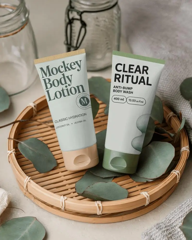 Two Set Natural Skincare Tube Mockup For Cosmetic Product Packaging And Brand Presentation