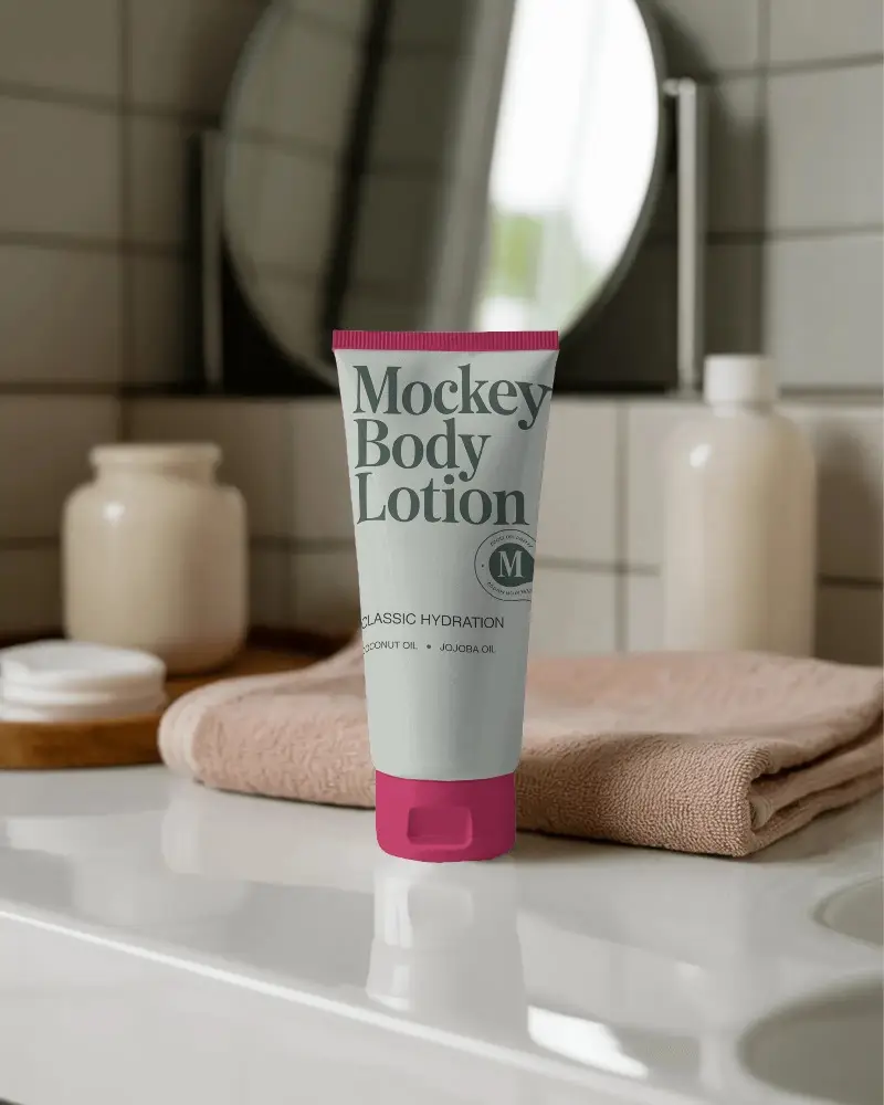 Sleek Minimalist Tube Mockup On Bathroom Counter For Product Branding