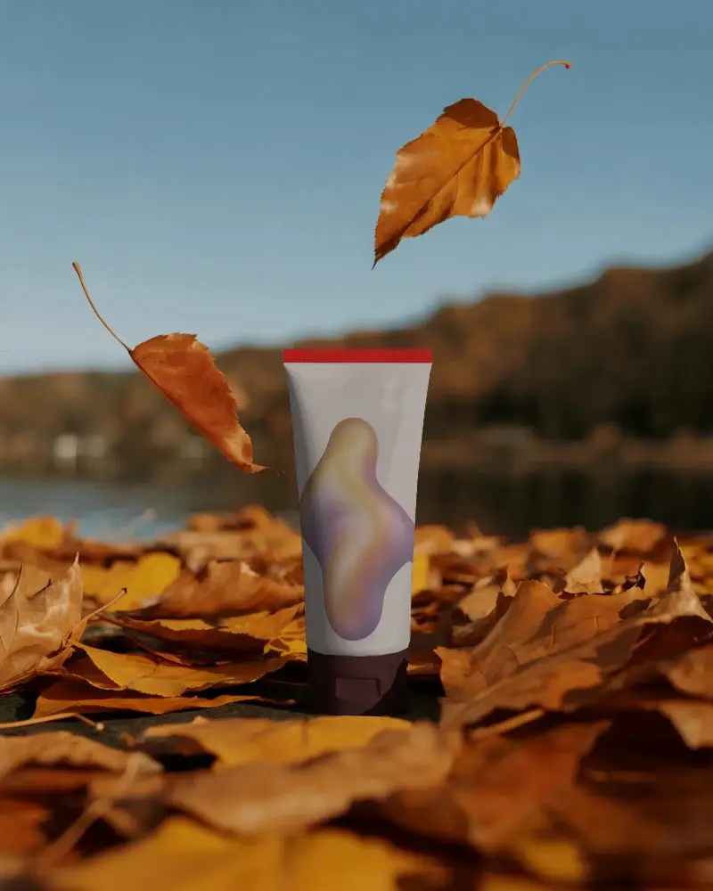 Blank Tube Mockup For Packaging Autumn Leaves Background Nature Themed