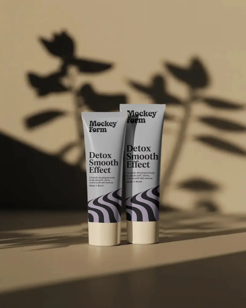 Realistic Plastic Tube Mockup With Soft Light And Plant Shadow Design