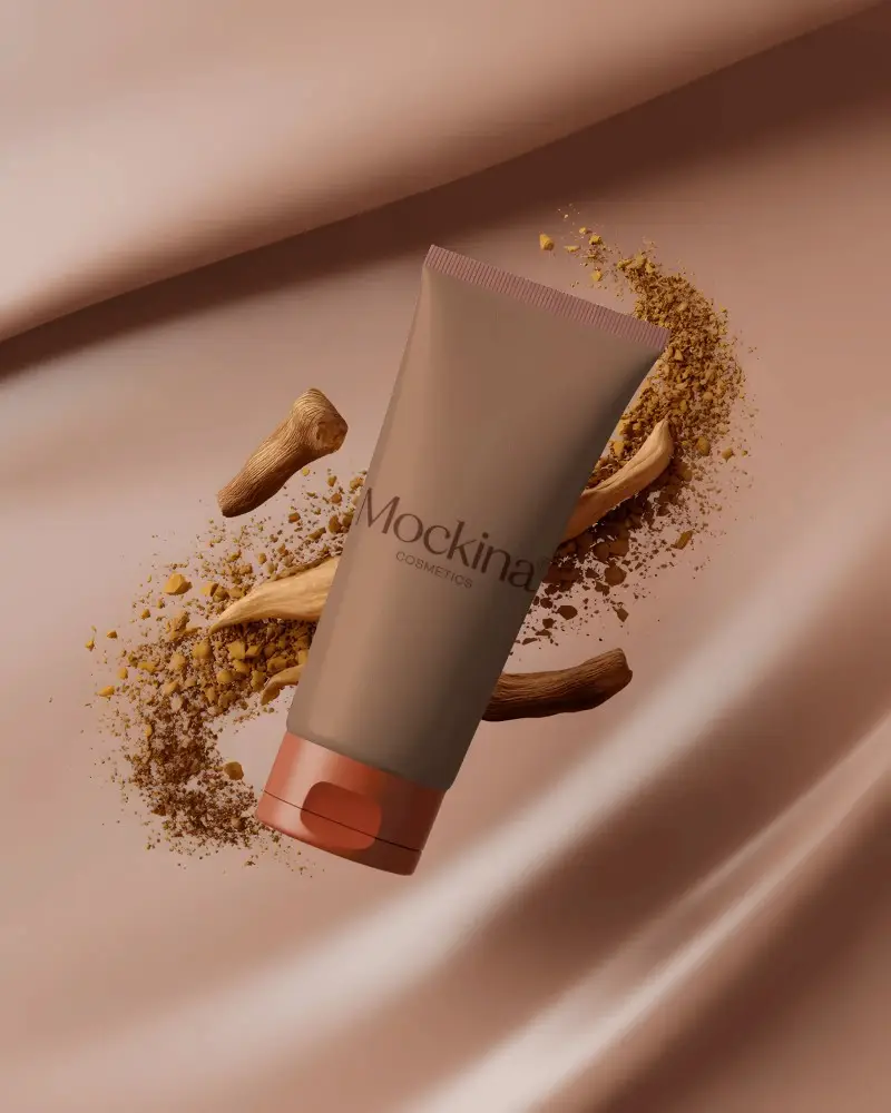 Skincare Product Packaging Tube Placed On Textured Background For Advertising