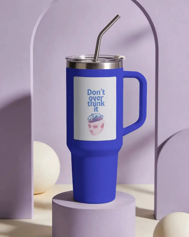Insulated Large Capacity Travel Tumbler Mockup With Straw And Carry Handle