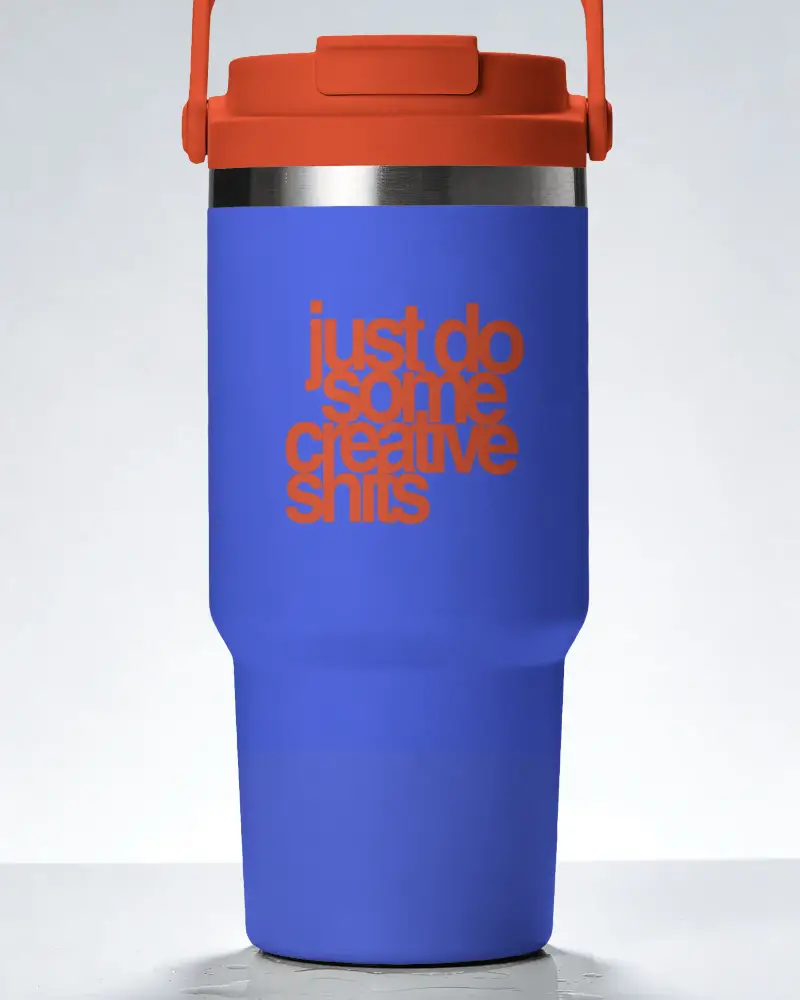Durable Stainless Steel Tumbler Mockup With Sweatproof Body And Portable Strap For Easy Carrying