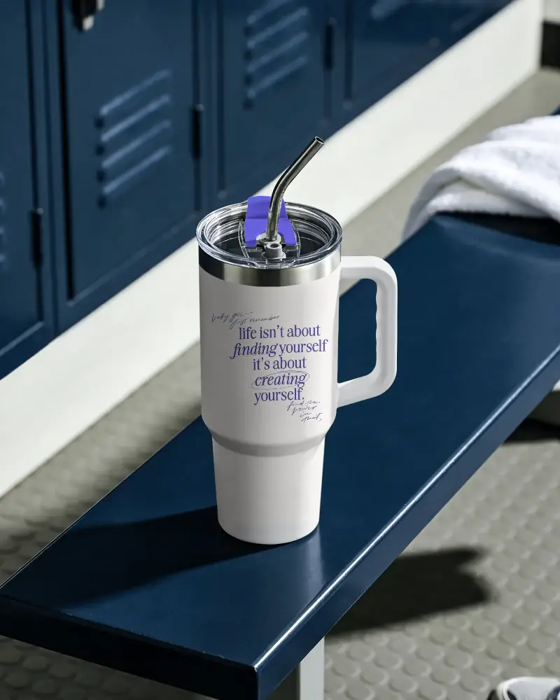 Insulated Travel Tumbler Mockup With Handle And Straw Perfect For Outdoor And Indoor Use
