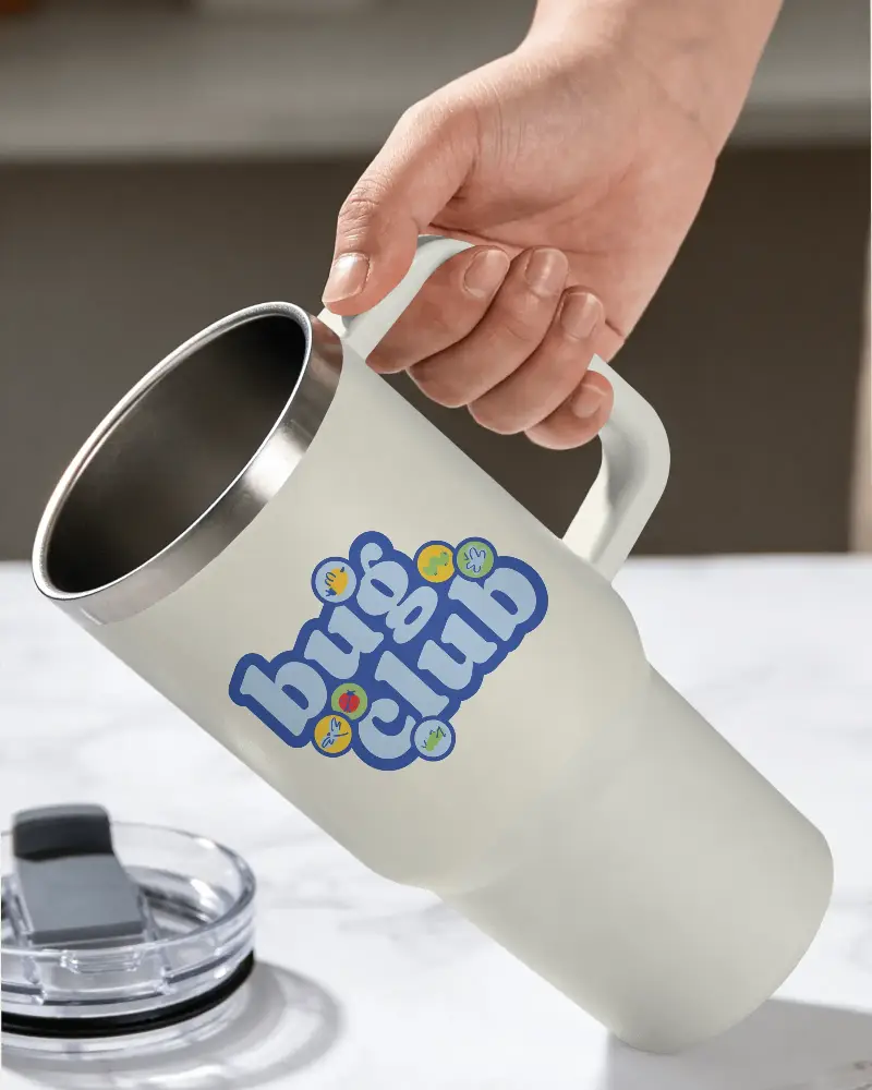 Insulated Tumbler Mockup With Removable Lid And Handle For Coffee Travel Outdoor Use