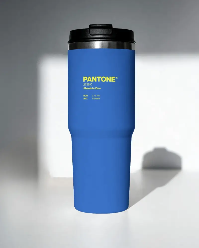 Premium Insulated Tumbler Mockup On Surface With Crisp Geometric Light Minimal Studio Composition