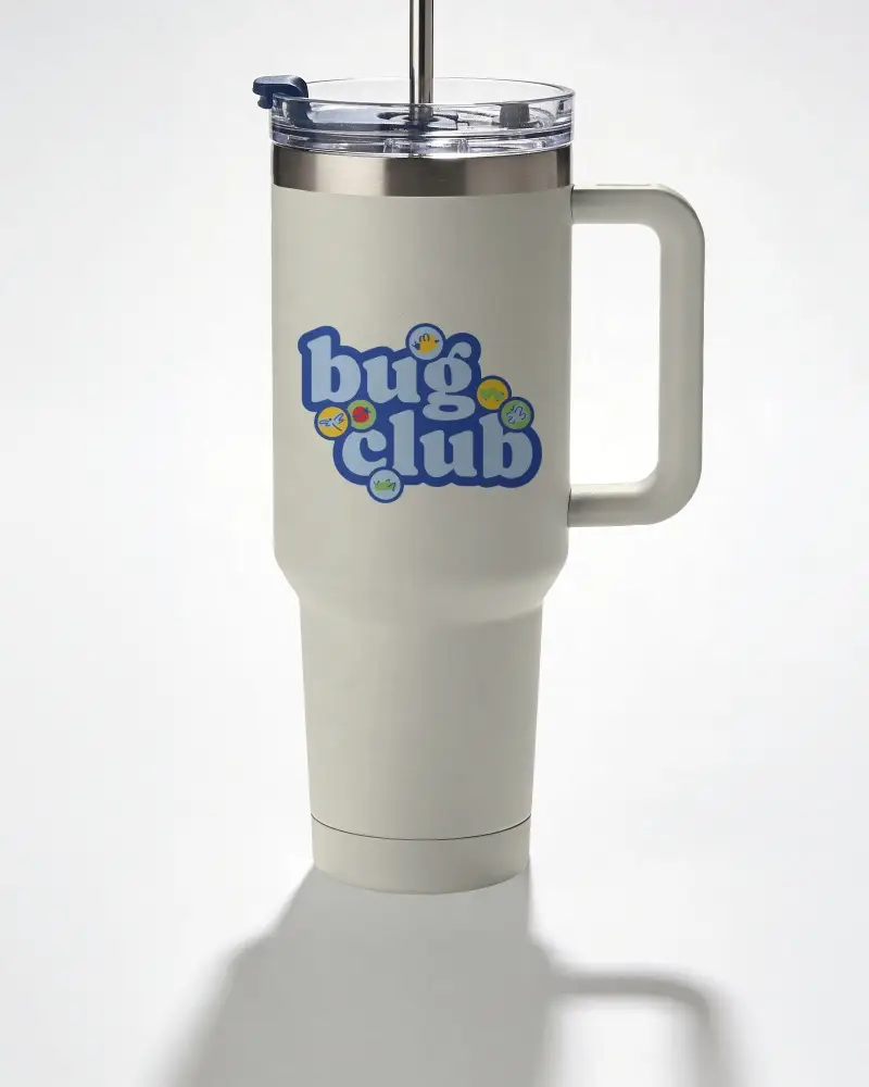Premium Handle Tumbler Mockup With Straw On Clean White Studio Background Centered Front Composition