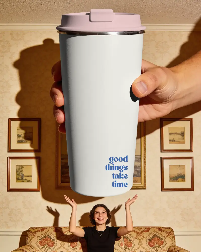 Large Handheld Travel Tumbler Mockup For Customized Branding And Promotional Uses