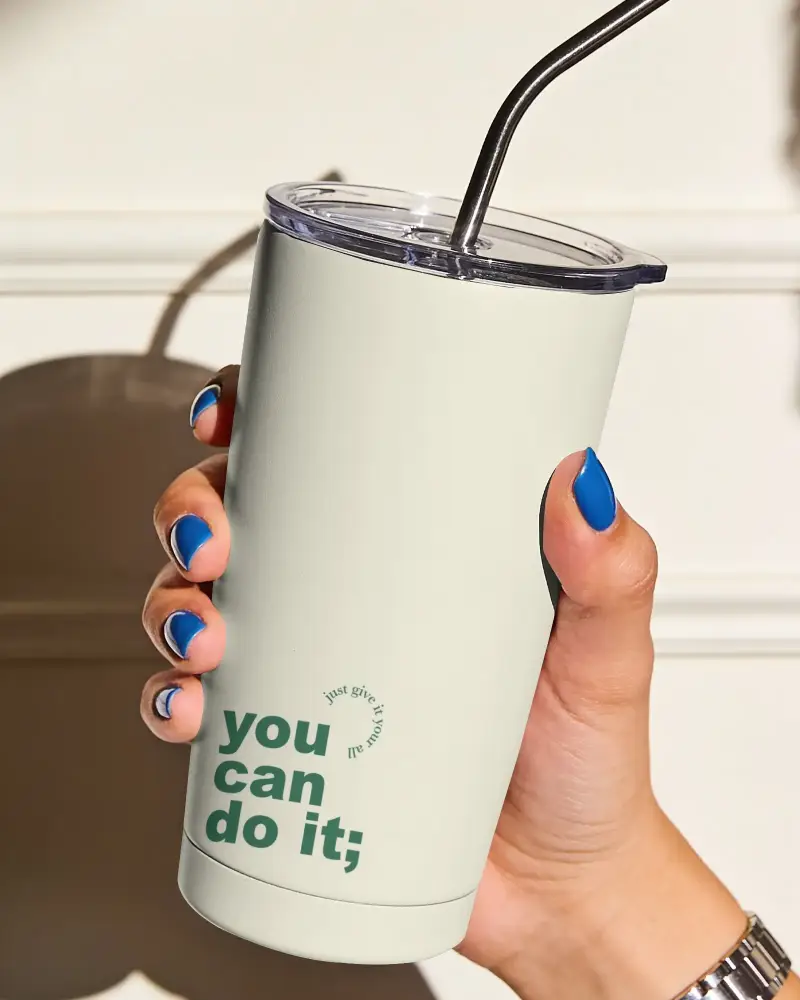 Versatile Stainless Steel Tumbler Mockup With Spill Resistant Lid And Stylish Modern Design
