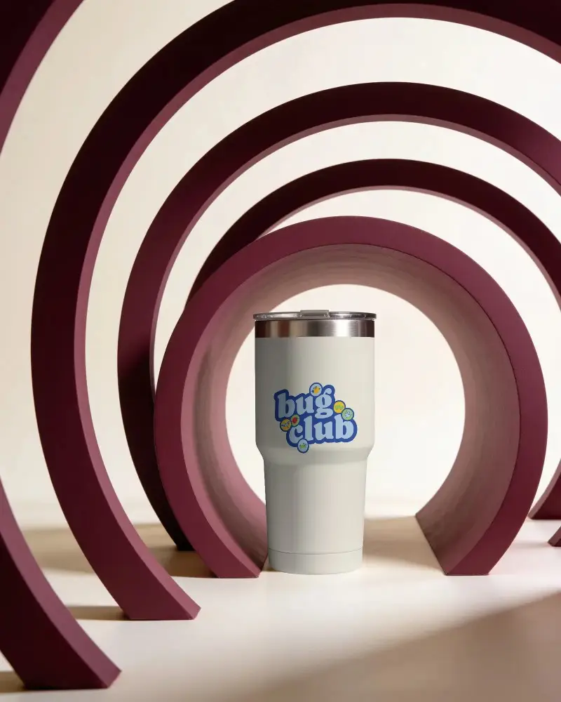 Modern Travel Tumbler Mockup With Abstract Geometry Shapes For Promotional Use