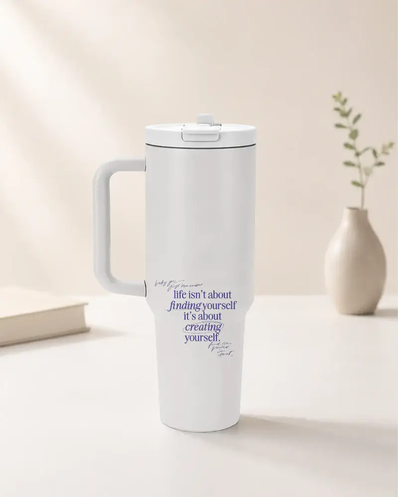 Insulated Travel Tumbler Mockup With Handle And Sealable Lid For Hot And Cold Drinks