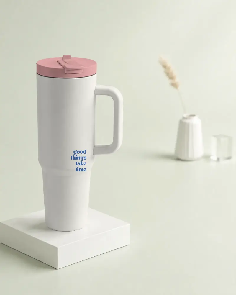Insulated Travel Tumbler Mockup With Handle Leakproof Lid For Hot And Cold Beverages On The Go