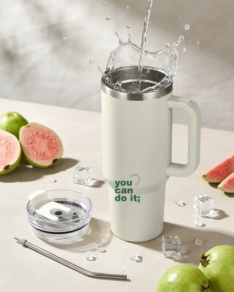 Insulated Travel Tumbler Mockup Spill Proof Lid And Reusable Metal Straw For Everyday Use