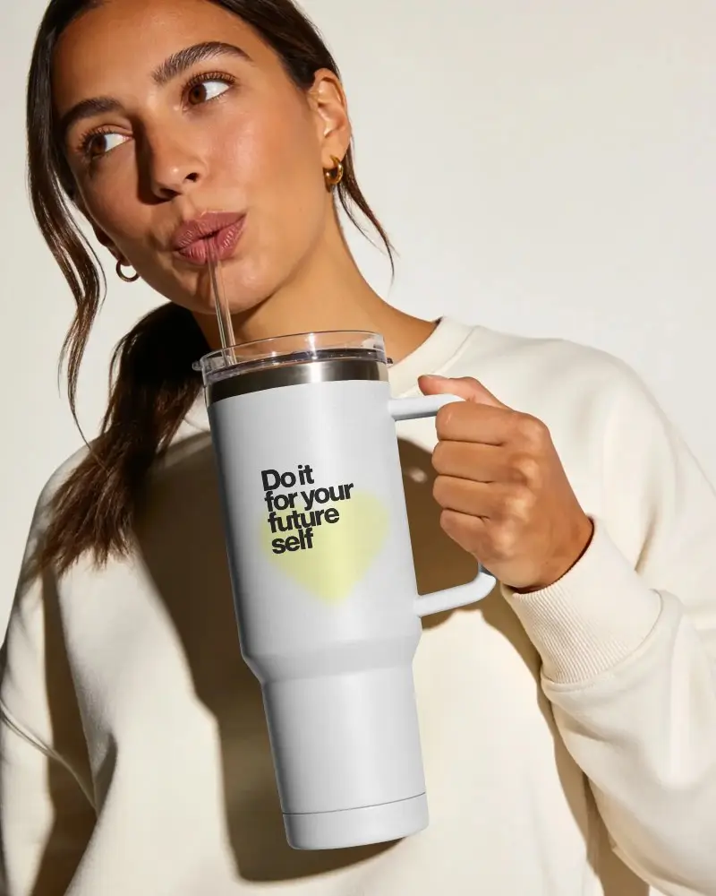 Insulated Large Capacity Travel Tumbler Mockup With Double Handle For Easy Grip