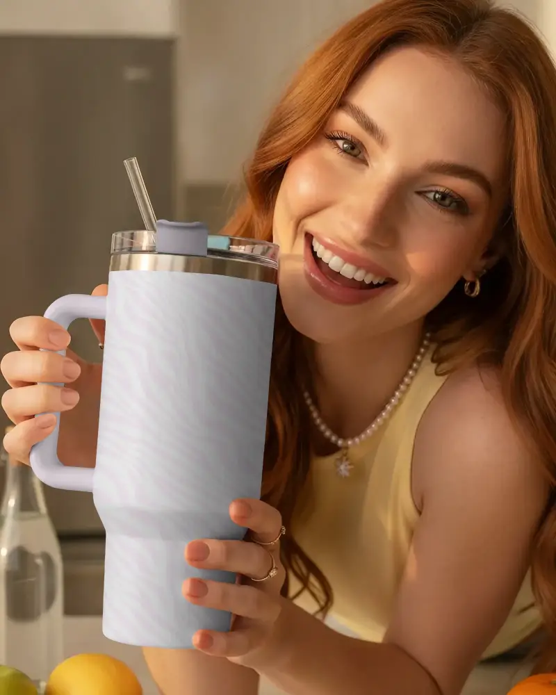 Insulated Stainless Steel Tumbler Mockup With Handle For Hot And Cold Beverages Mockup