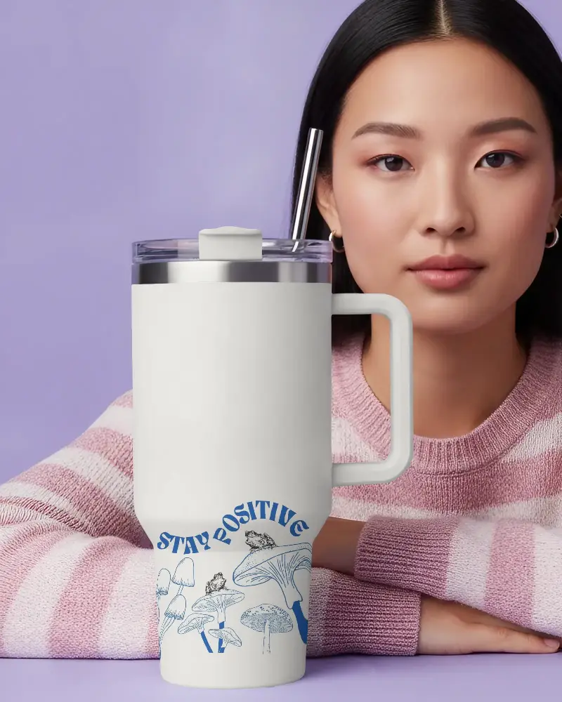 Stainless Steel Tumbler Mockup With Clear Lid And Straw Perfect For Outdoor Adventures