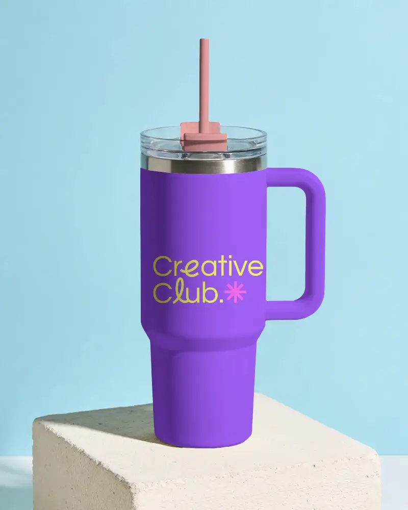Insulated Stainless Steel Travel Tumbler Mockup With Lid And Straw For Hot Cold Drinks