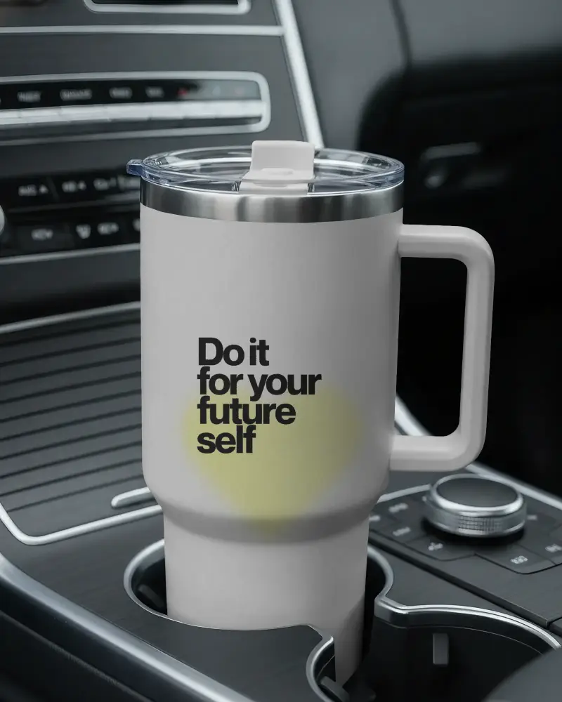 Travel Mug With Handle Insulated Tumbler Mockup For Hot And Cold Drinks In Car Cupholder