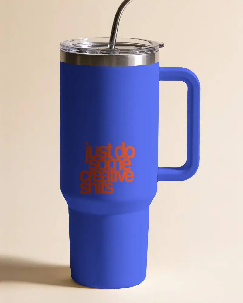 Large Insulated Tumbler Mockup With Handle And Stainless Steel Straw For Hot And Cold Drinks