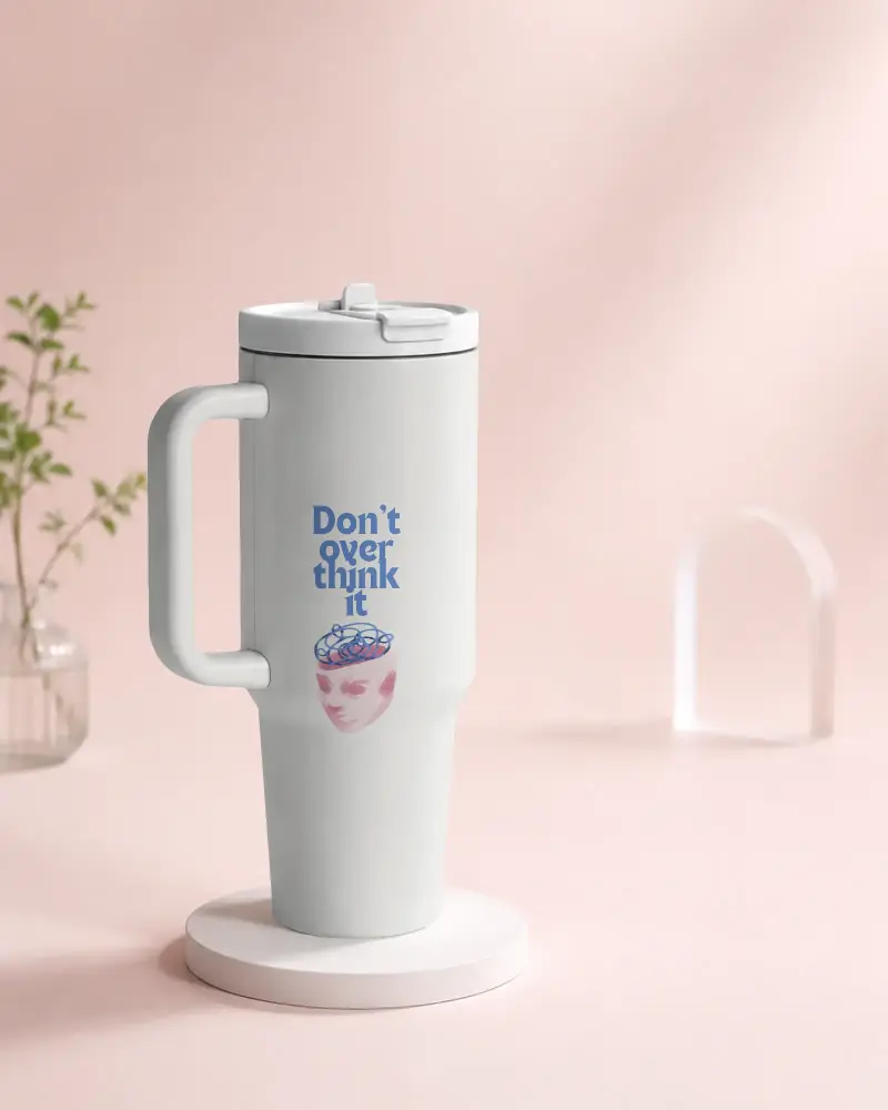 Insulated Travel Tumbler Mockup Handle For Easy Grip And Portable Beverage Containment
