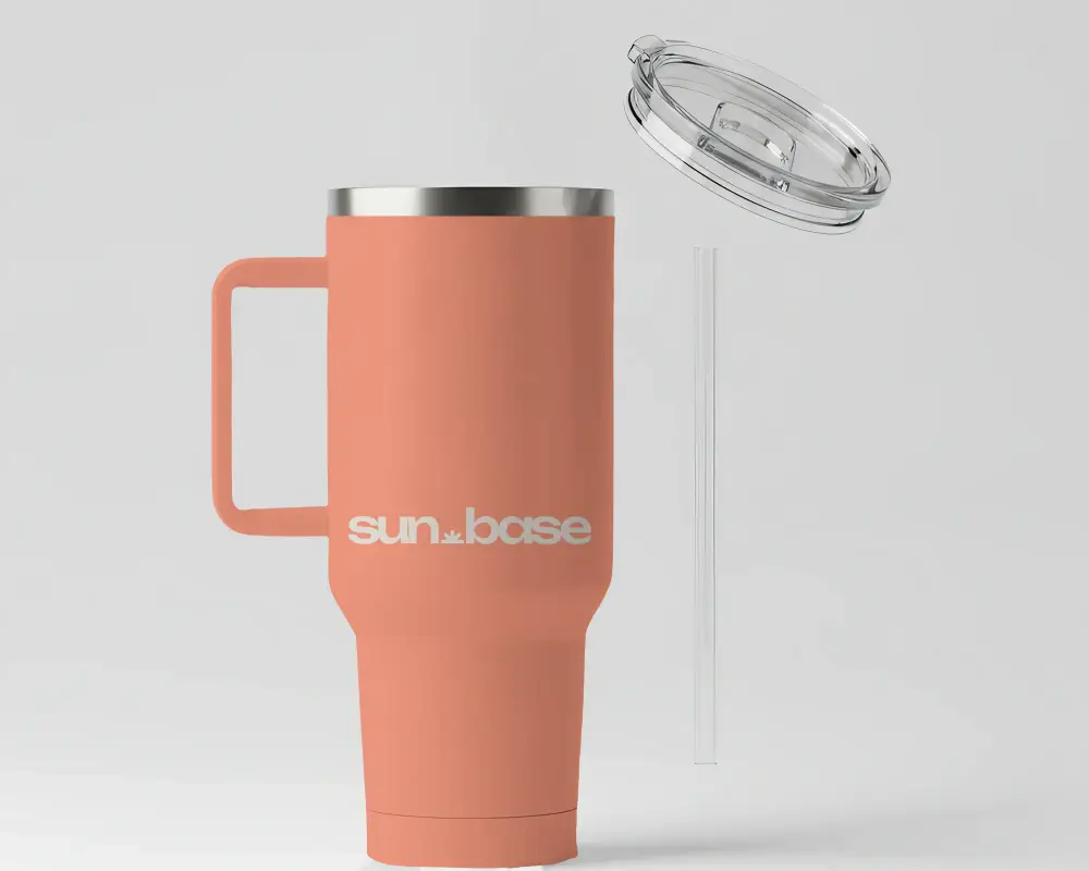 Insulated Stainless Steel Tumbler Mockup With Handle Leakproof Lid And Reusable Straw For Travel