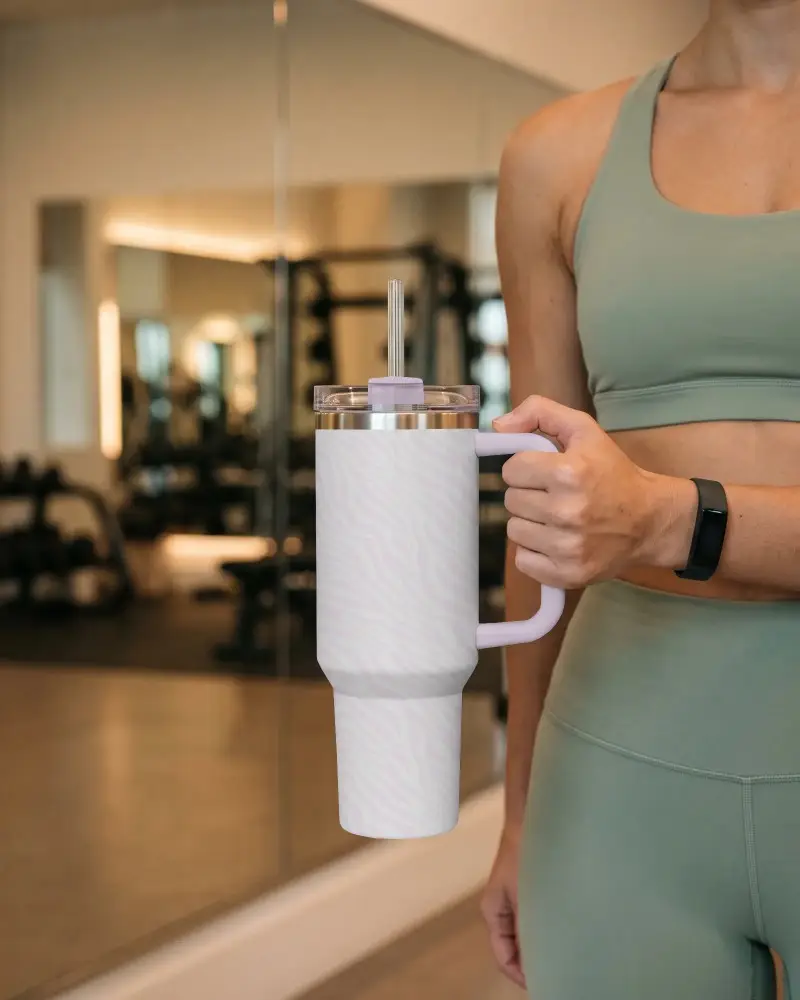 Stainless Steel Tumbler Mockup With Straw And Easy Grip Handle For Outdoor Use