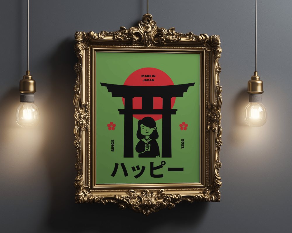 Ornate Golden Photo Frame Mockup On Dark Wall With Hanging Lights