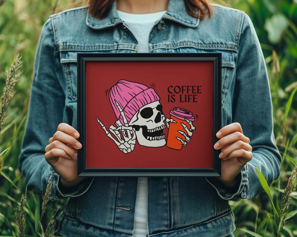 Hands Holding Black Photo Frame Mockup In Outdoor Setting