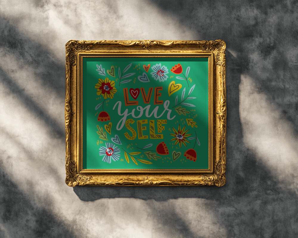 Ornate Golden Photo Frame Mockup With Textured Wall