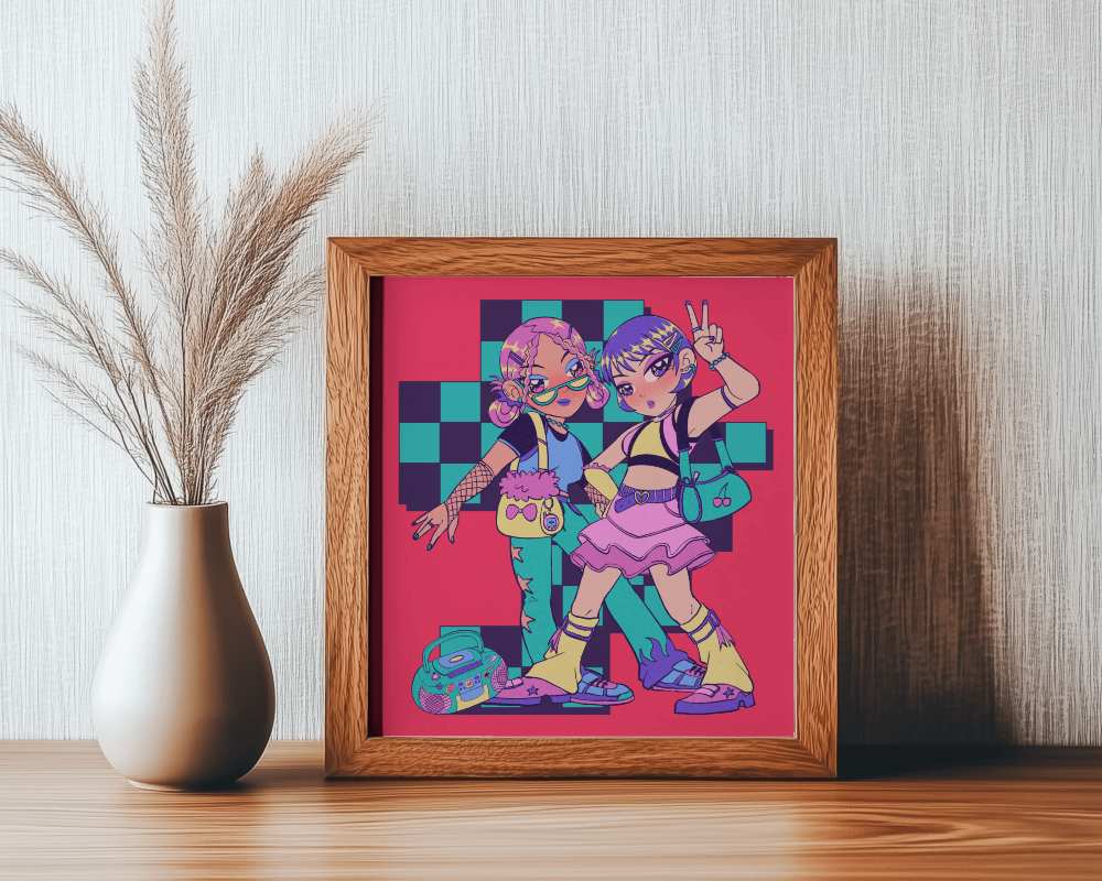 Medium Wooden Photo Frame Mockup On Desk With Vase