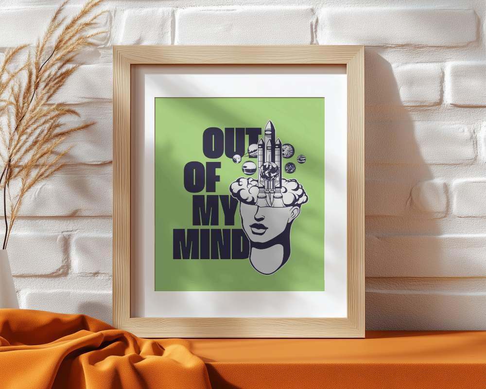 Light Wooden Photo Frame Mockup With Brick Wall And Orange Cloth