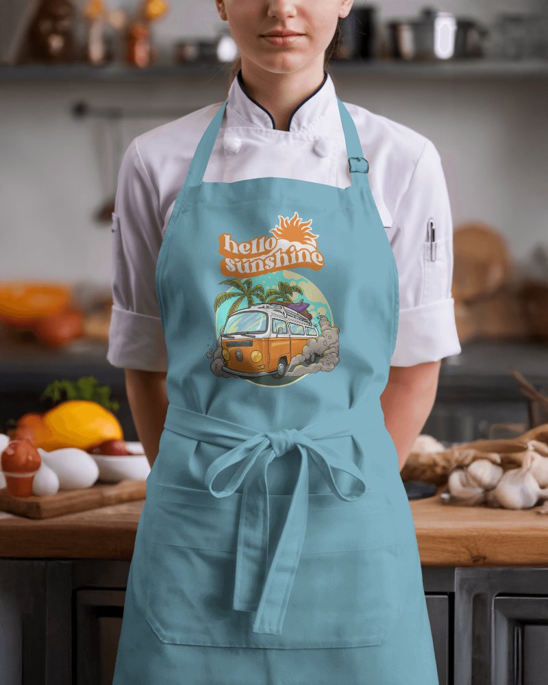 Professional Kitchen Apron Mockup Female Chef Hello Sunshine Print