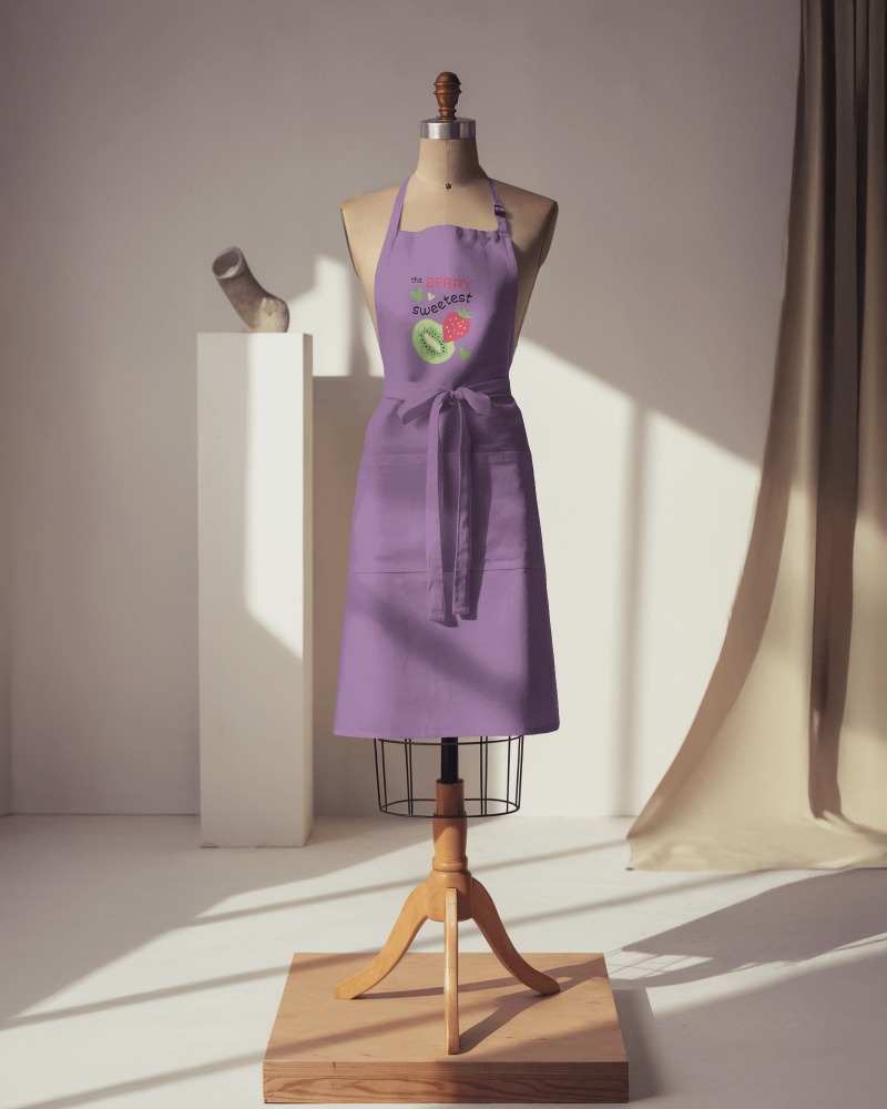 Mannequin Purple Apron Display Kitchen Wear With Fruity Graphic