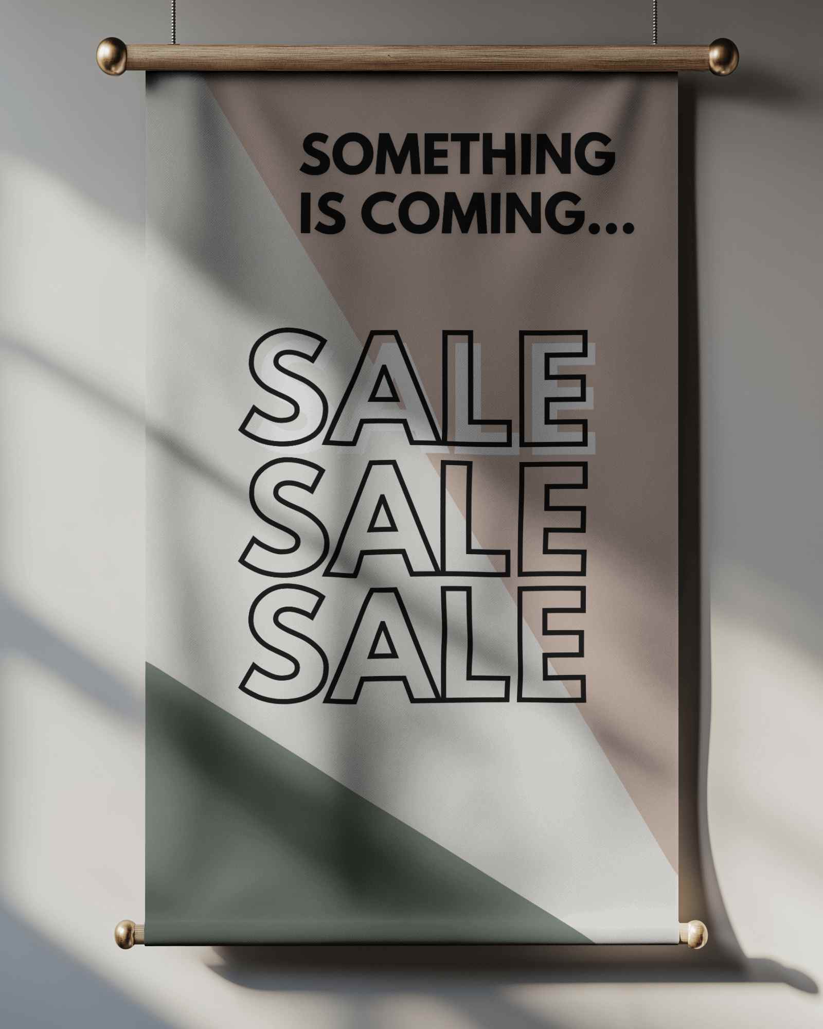 Elegant Hanging Banner Mockup Sunlit Fabric Scroll With Classic Golden Rods