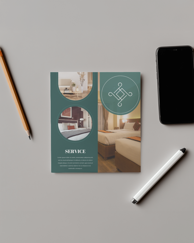 Modern Brochure Presented With Digital Devices And Pencils On A Gray Background