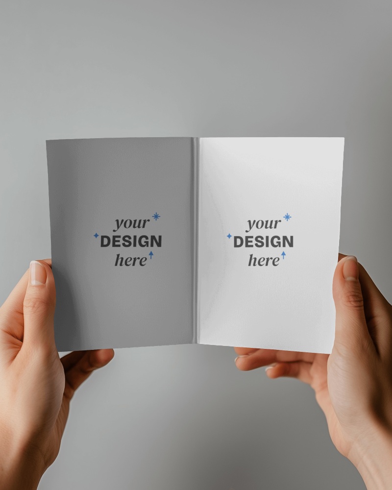 Hands Holding Gym Brochure Mockup With Join Member Ad And Body Building Promo