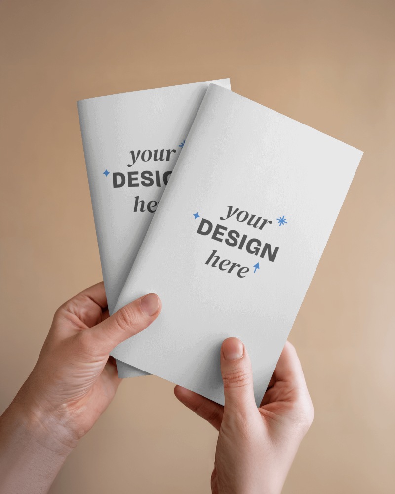 Hands Holding Travel Brochure Mockup With Welcome And Company Info