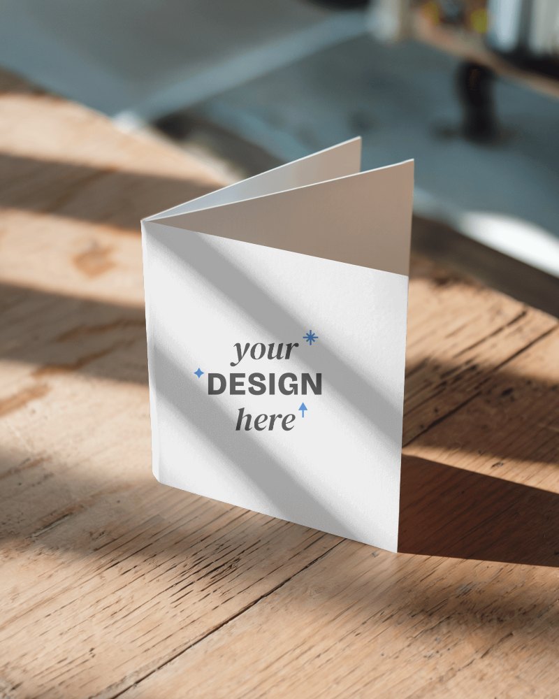 Outdoor Wooden Table Brochure Mockup Sunny Day Natural Lighting Professional Display