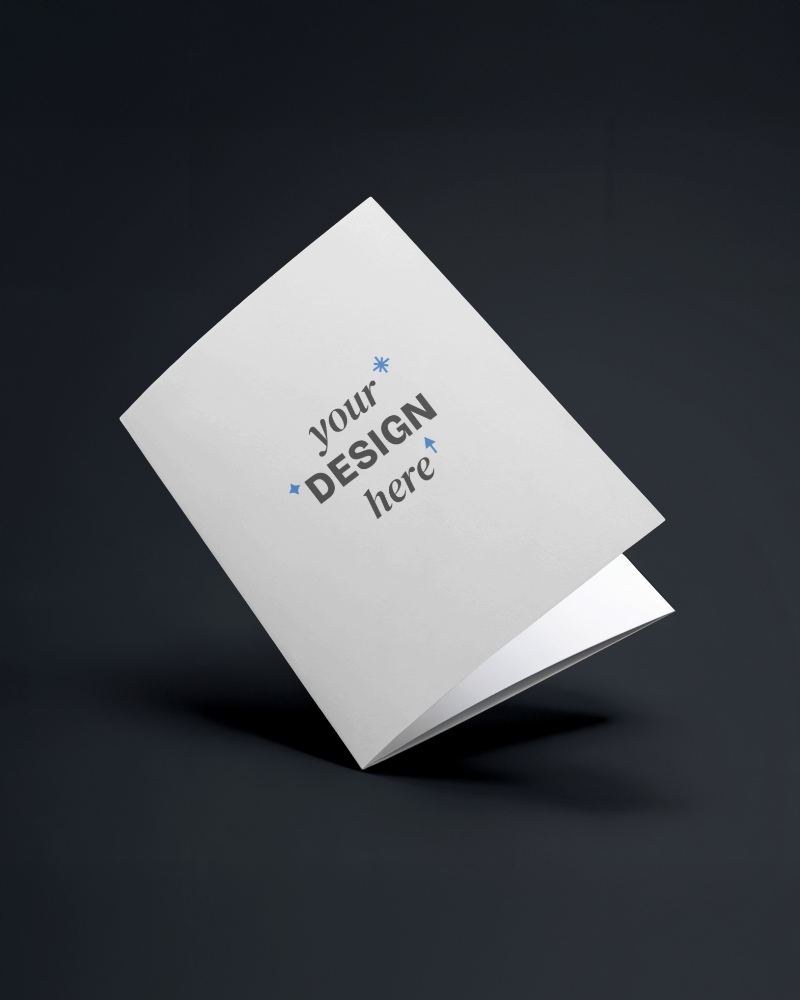 Dark Background Brochure Mockup Vertical Standing Ideal For Advertising Designs