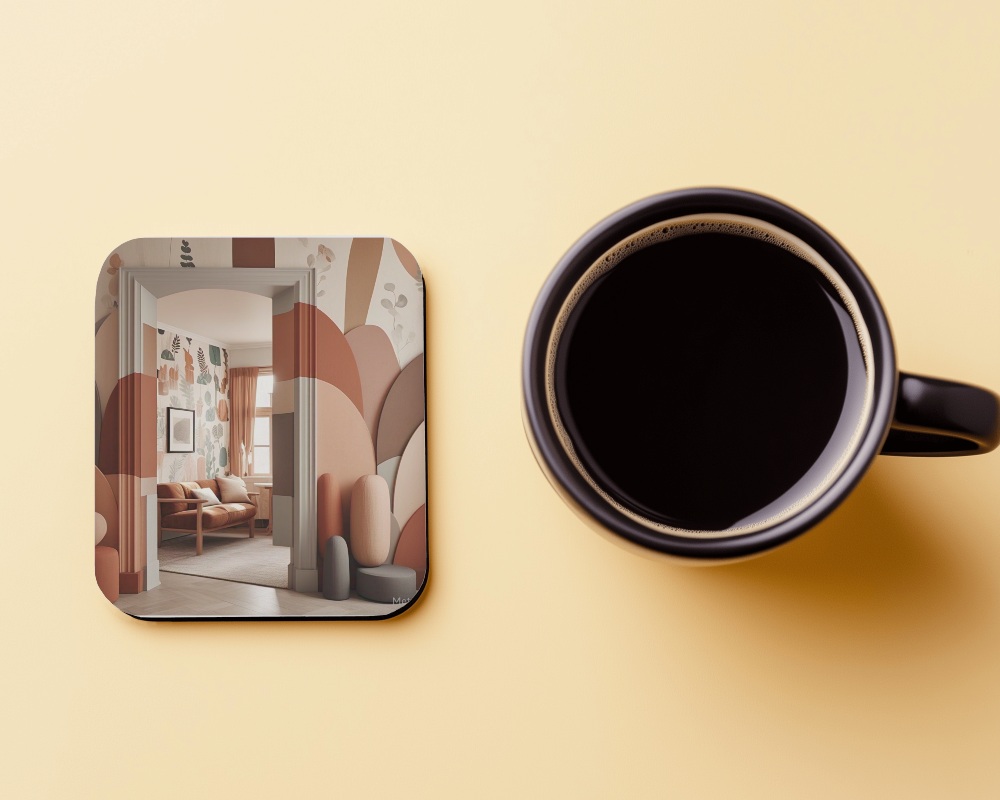 Square Coaster With Black Coffee On Beige Background