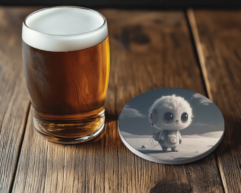 Beer Glass With Round Coaster On Wooden Table