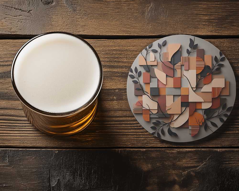 Round Coaster With Beer On Dark Wood