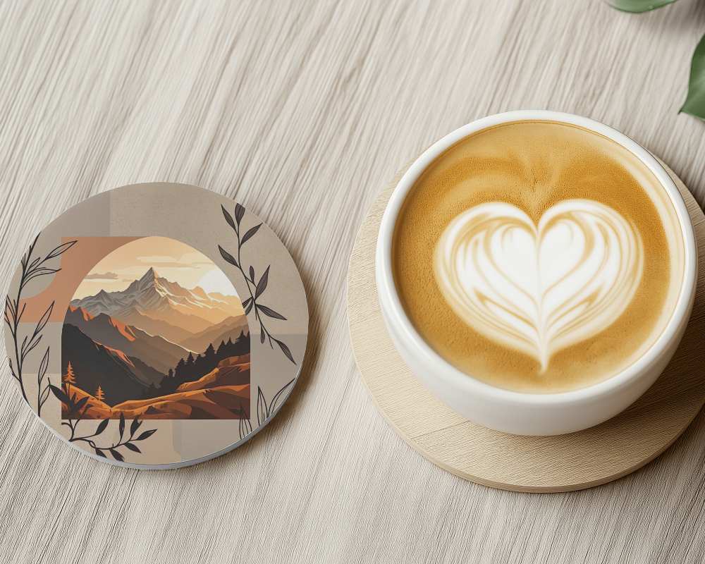 Round Coaster With Latte Art On Light Wood
